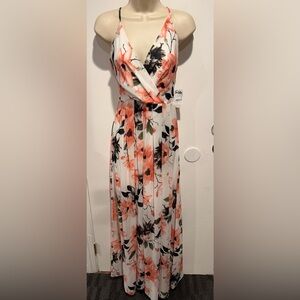 Charlotte Russe Floral Maxi Dress - White and Coral